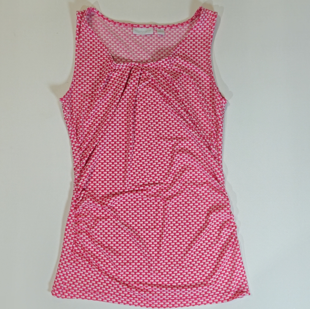 New York & Company Sleeveless Blouse Womens Small White‎ Pink Preppy Casual Top